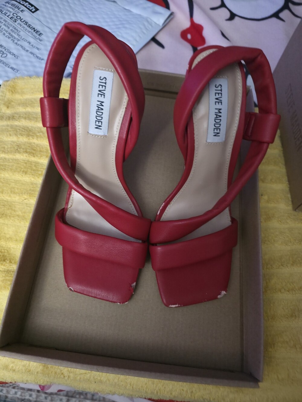 Steve Madden Red Padded Strap Square Toe Heels